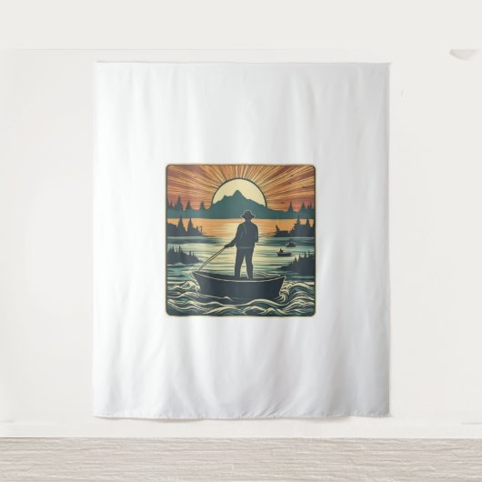 Tenture Pêche Rétro Pêche Poisson Sunset Bateau (Devant)