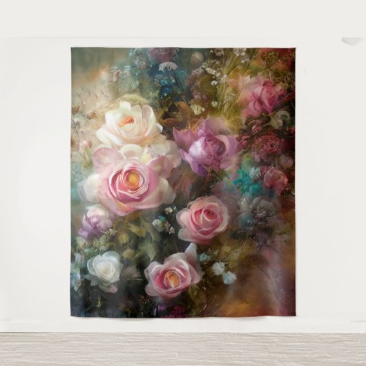 Tenture Peintes Roses Blanches Et Roses Douces De Style An (Devant)