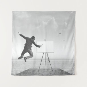 Tenture peintre surréaliste d'art noir et blanc dessin sur
