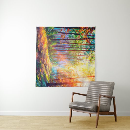 Tenture  peinture à l'huile magnifique forêt en automne, p (En situation (horizontale))