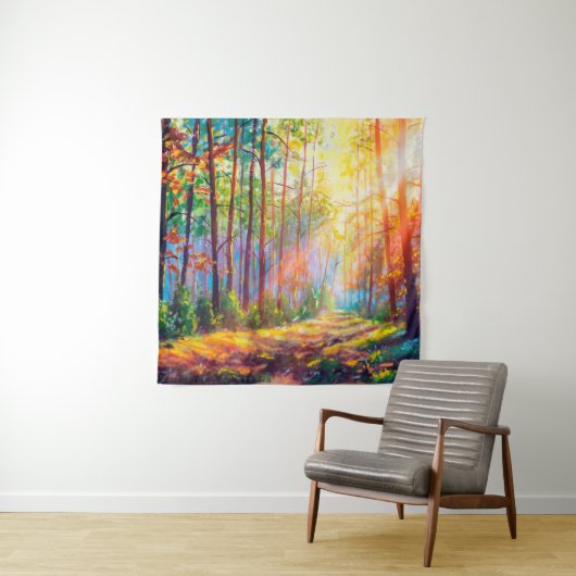 Tenture peinture à l'huile magnifique forêt en automne, p (En situation)