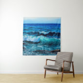 Tenture Peinture à l'huile montrant des vagues dans l'océa (En situation)