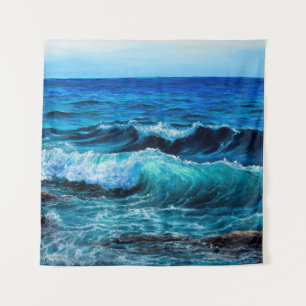 Tenture Peinture à l'huile montrant des vagues dans l'océa