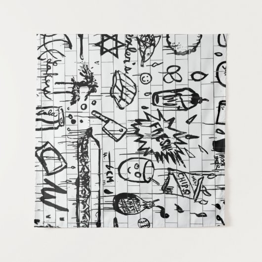 TENTURE PEINTURE ABSTRAITE NOIRE ET BLANCHE (Devant (Horizontal))