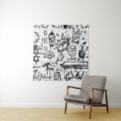 TENTURE PEINTURE ABSTRAITE NOIRE ET BLANCHE (En situation)