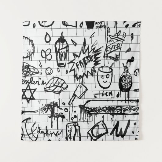 TENTURE PEINTURE ABSTRAITE NOIRE ET BLANCHE (Devant)