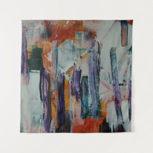 Tenture Peinture abstraite orange blanche et noire