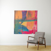 Tenture Peinture abstraite verte, jaune et rouge (En situation (horizontale))