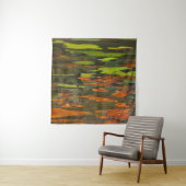 Tenture Peinture abstraite verte, orange et noire (En situation (horizontale))