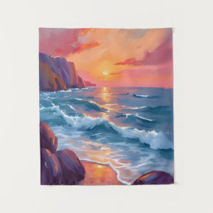 Tenture Peinture aquarelle de la plage aux vagues de l'océ