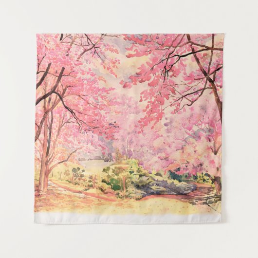 Tenture Peinture aquarelle paysage rose fleur rouge rose d (Devant)