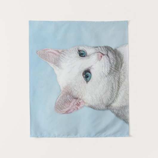 Tenture Peinture de chat blanc - Cute Original Cat Art (Devant)