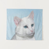 Tenture Peinture de chat blanc - Cute Original Cat Art (Devant (Horizontal))