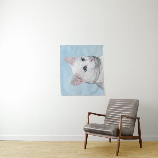 Tenture Peinture de chat blanc - Cute Original Cat Art (En situation)
