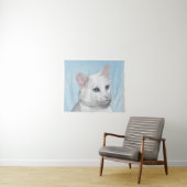 Tenture Peinture de chat blanc - Cute Original Cat Art (En situation (horizontale))