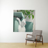 Tenture Peinture de chat dormant sur un canapé vert (En situation (horizontale))