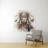 Tenture Peinture de guerrier amérindien (En situation)