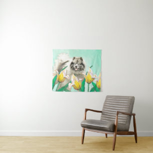 Tenture Peinture de Keeshond dans les tulipes, Art origina