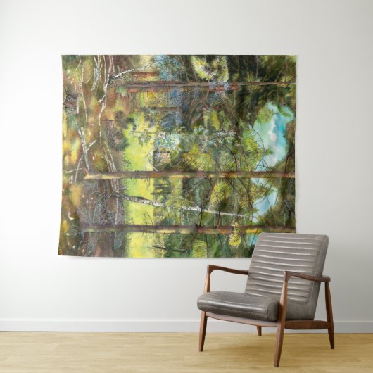Tenture Peinture de la forêt de pin aquarelle (En situation (horizontale))