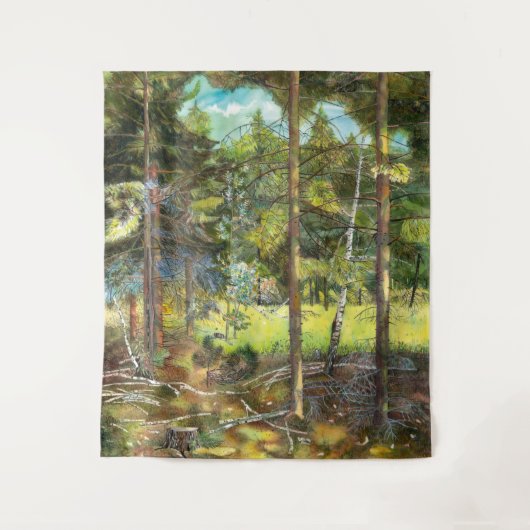 Tenture Peinture de la forêt de pin aquarelle (Devant)