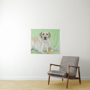 Tenture Peinture de Labrador Retriever jaune et balles de