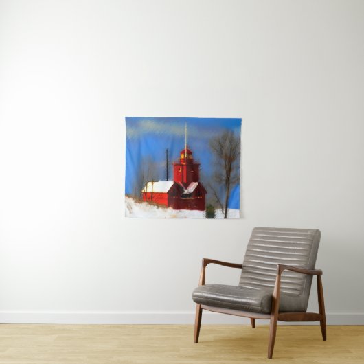 Tenture Peinture de phare rouge - Art original (En situation (horizontale))