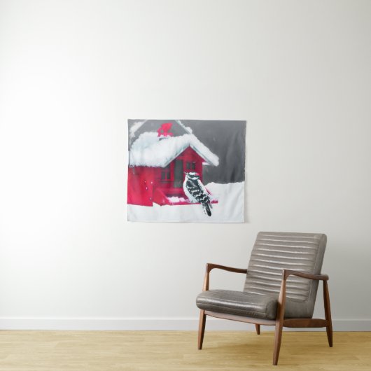 Tenture Peinture Downy Woodpecker - Art original pour oise (En situation (horizontale))