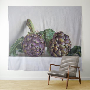 Tenture Peinture Hyperréaliste d'Artichauts Violets