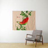 Tenture Peinture japonaise vintage d'un perroquet, rouge e (En situation (horizontale))