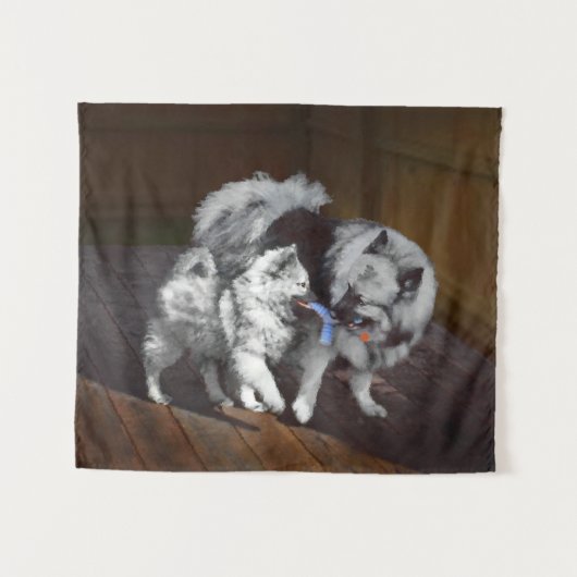 Tenture Peinture Keeshond Playtime - Jolie art original ch (Devant (Horizontal))