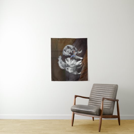 Tenture Peinture Keeshond Playtime - Jolie art original ch (En situation)