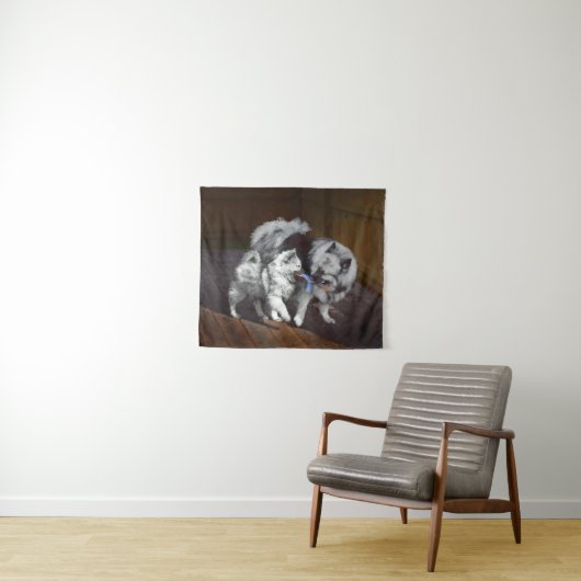 Tenture Peinture Keeshond Playtime - Jolie art original ch (En situation (horizontale))