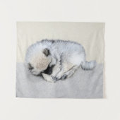 Tenture Peinture originale de chiot Keeshond endormi (Devant (Horizontal))
