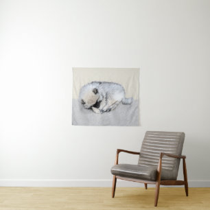 Tenture Peinture originale de chiot Keeshond endormi