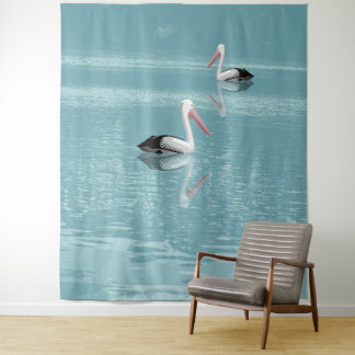 Tenture Pelican Couple Paddle sur Calm Aqua Water