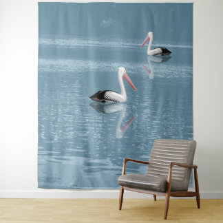 Tenture Pélican Couple pagayage sur Eau Bleue Calme