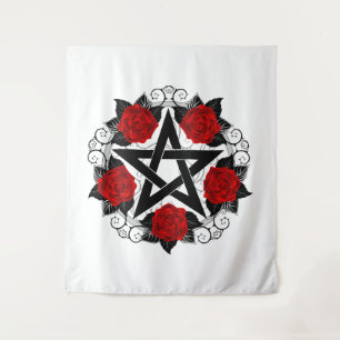 Tenture Pentagramme aux roses rouges