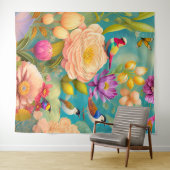 Tenture Peonies et Oiseaux aux couleurs pastel (En situation (horizontale))