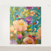 Tenture Peonies et Oiseaux aux couleurs pastel (Devant)