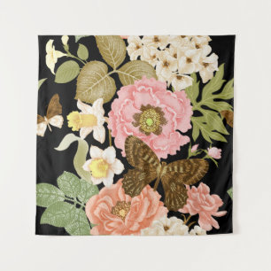 Tenture Peonies Roses vintages : Motif Floral Noir