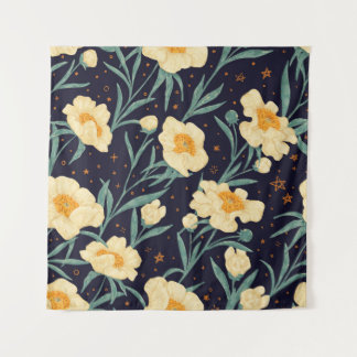 Tenture Peony Claire de Lune plants seamless pattern. Hand