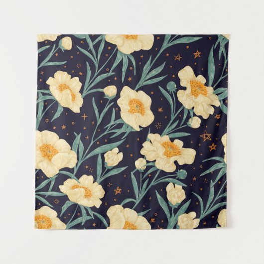 Tenture Peony Claire de Lune plants seamless pattern. Hand (Devant)