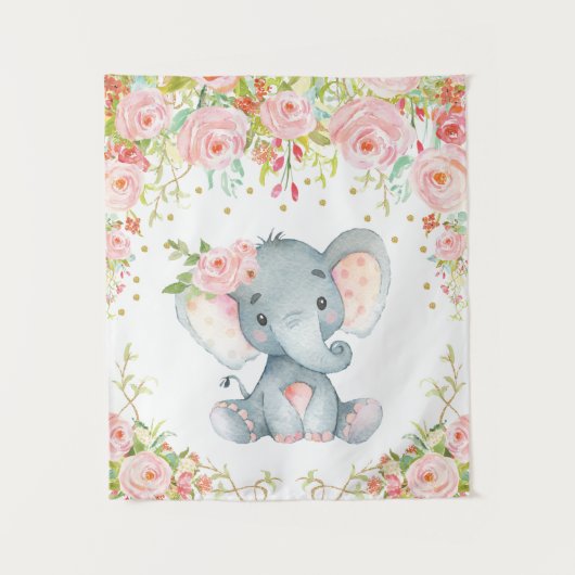 Tenture Pépinière d'éléphant Floral Rose Or Bébé Décor pou (Devant)