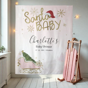 Tenture Père Noël Baby Christmas Girl Baby shower fond