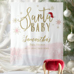 Tenture Père Noël Baby Christmas Girl Baby shower fond<br><div class="desc">Calligraphie adorable avec des flocons de neige,  invitation à la douche pour bébé sur le thème de l'hiver. Facile à personnaliser avec vos détails. Vérifiez la collection pour rechercher les éléments correspondants comme cartes de boîtier.</div>