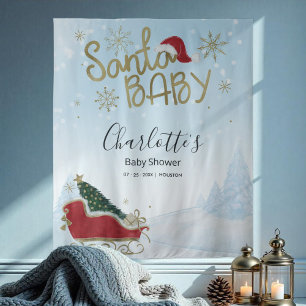 Tenture Père Noël Baby Christmas Winter Baby shower Backdr