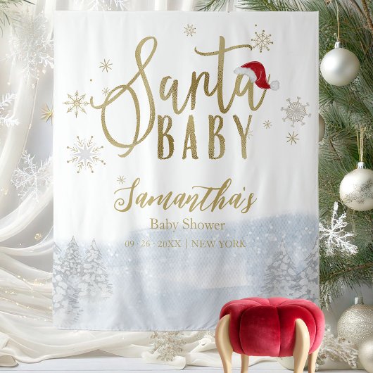Tenture Père Noël Baby Christmas Winter Baby shower Backdr
