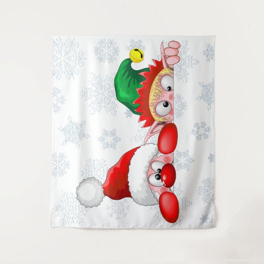 Tenture Père Noël et Elf Cute et drôle Caractères Pékin (Devant)