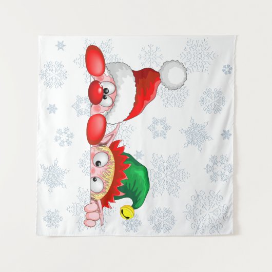 Tenture Père Noël et Elf Cute et drôle Caractères Pékin (Devant (Horizontal))