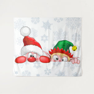 Tenture Père Noël et Elfe Personnages mignons et drôles qu